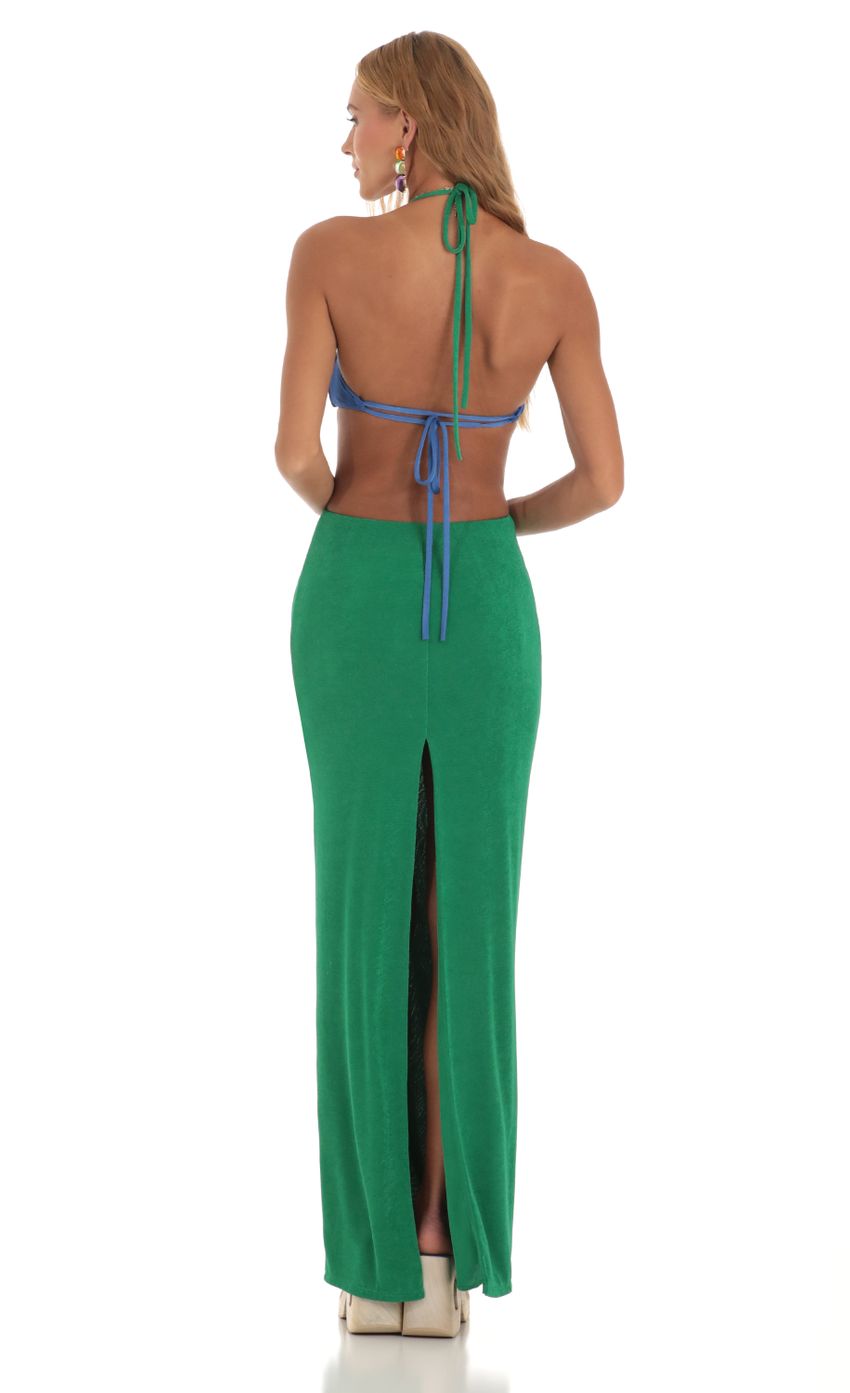 Two Toned Cutout Maxi Dress in Blue and Green
