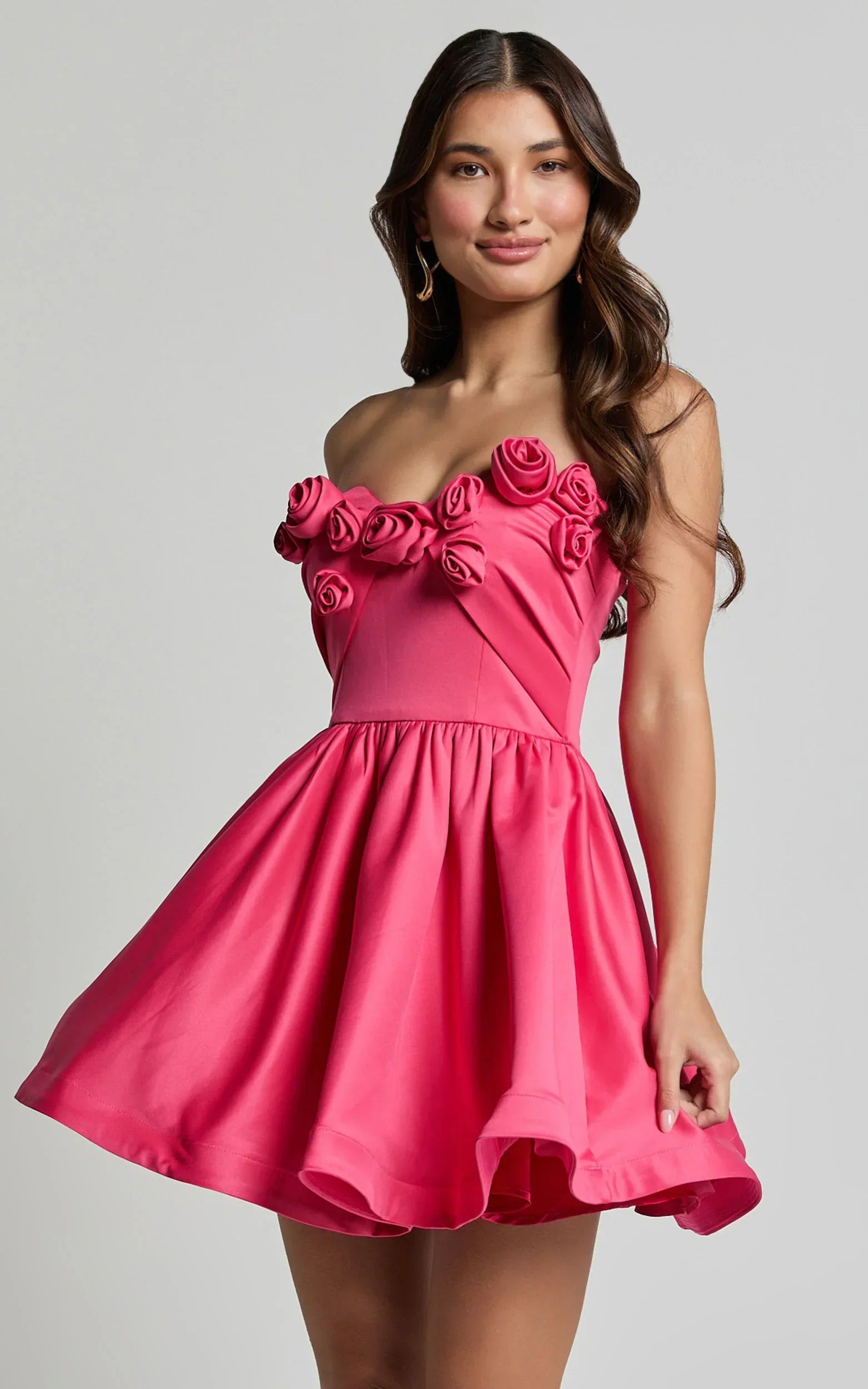 Angeletta Mini Dress - Sweetheart Rosette Detail Fit & Flare In Pink