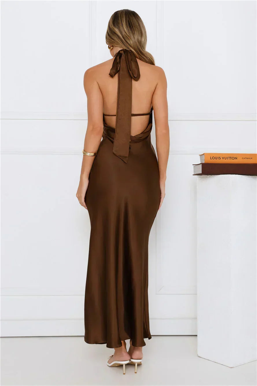 Majestic Girl Halter Satin Maxi Dress