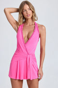 Halterneck Draped A-Line Mini Dress In Lollipop Pink