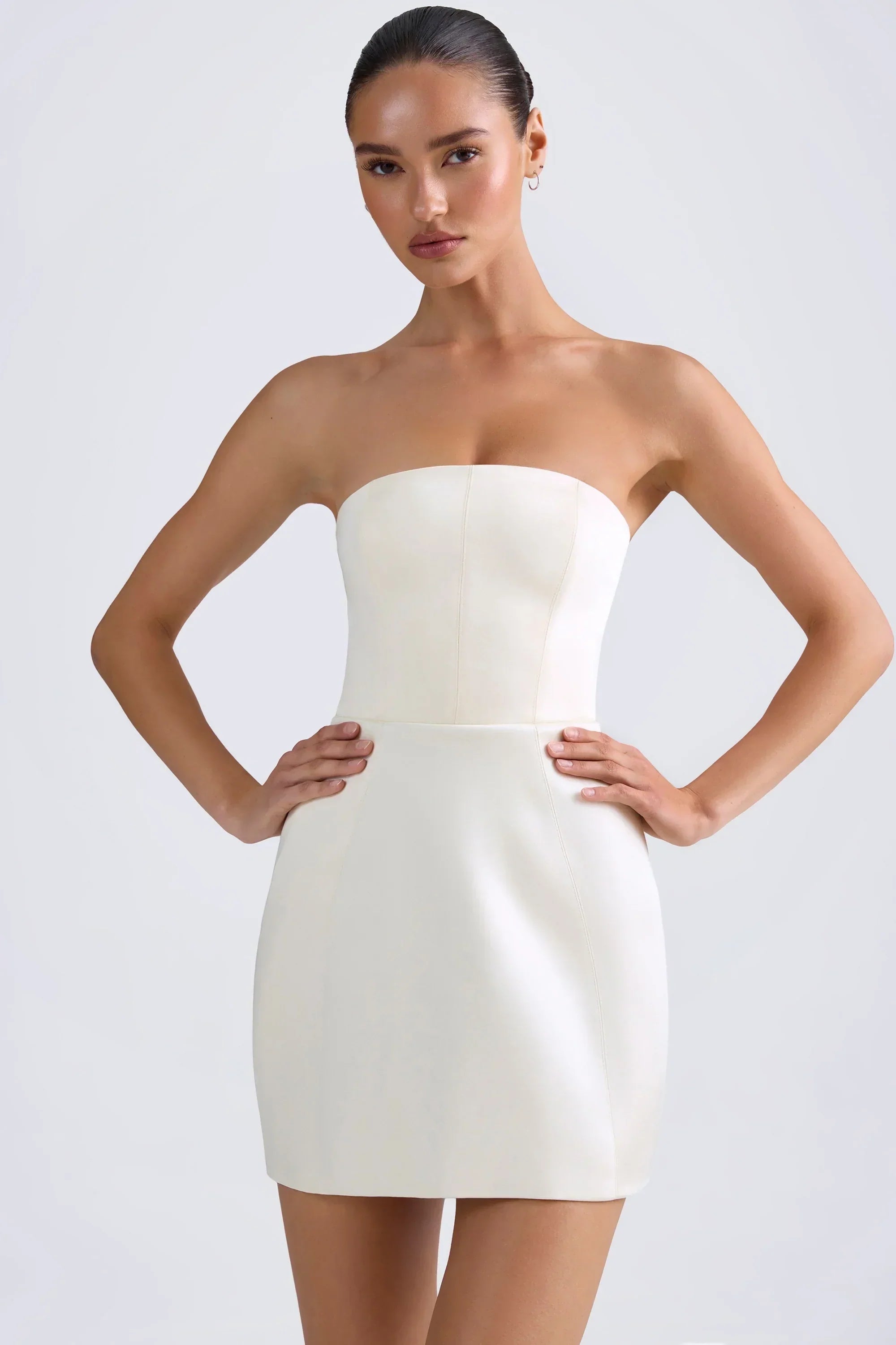 Bandeau Structured Tulip Mini Dress In Ivory