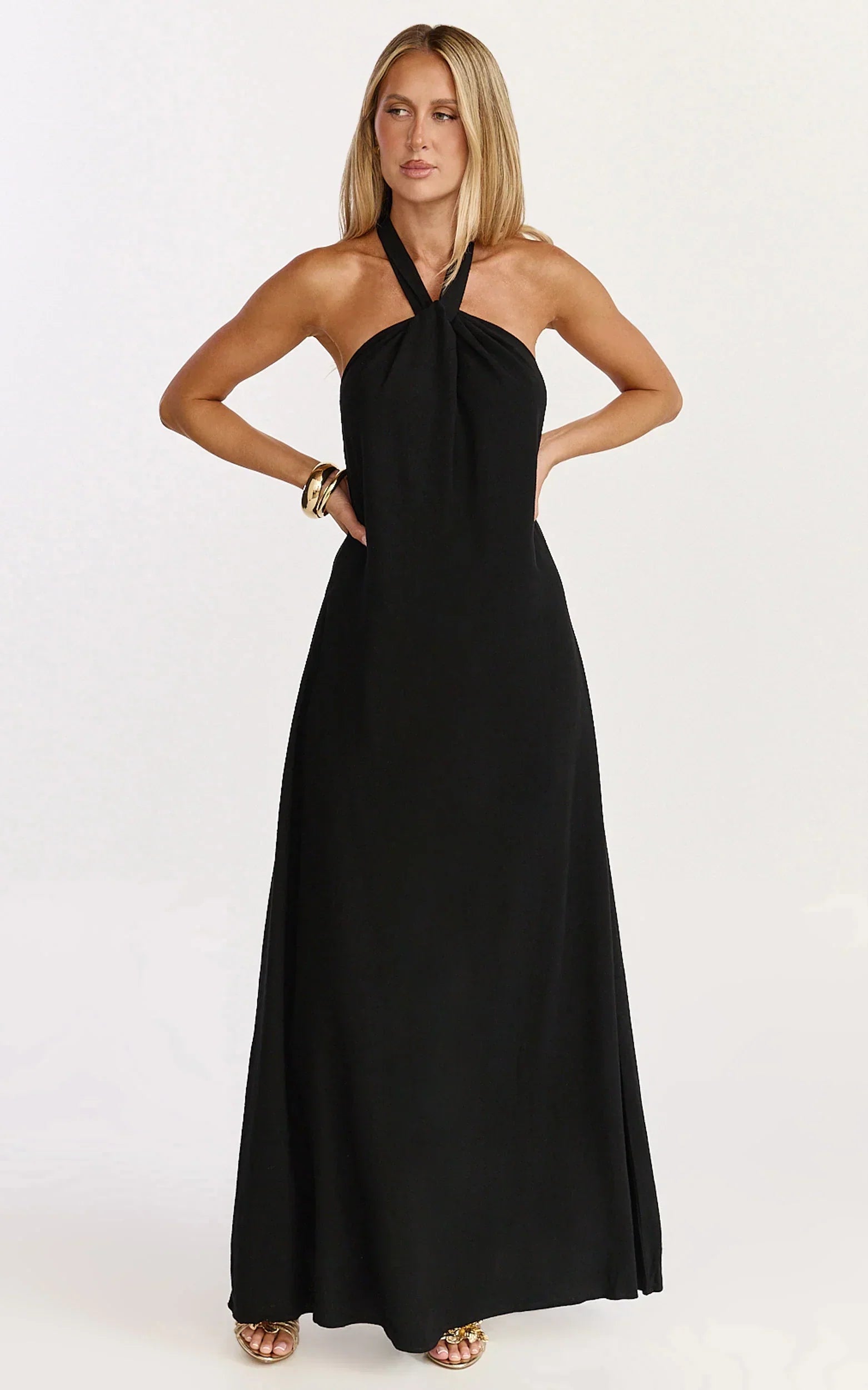 Hilda Maxi Dress - Knot Detail Halter Neck Maxi Dress In Black