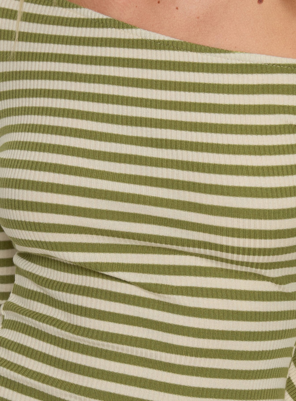 Adrietta Long Sleeve Off Shoulder Mini Dress Cream / Matcha Stripe