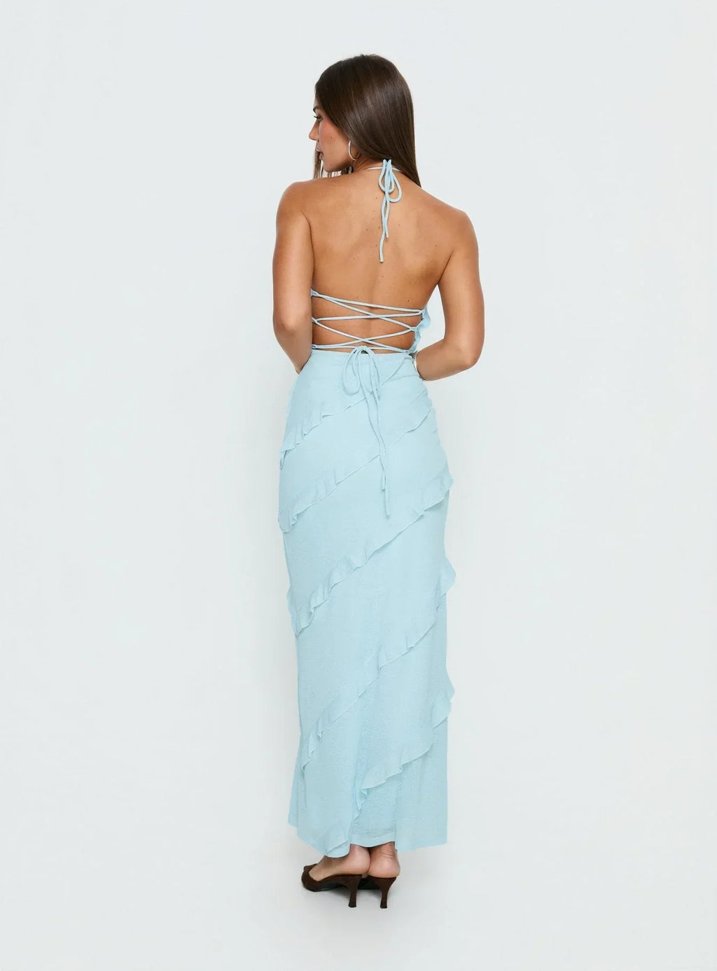Adesta Frill Halter Maxi Dress Blue