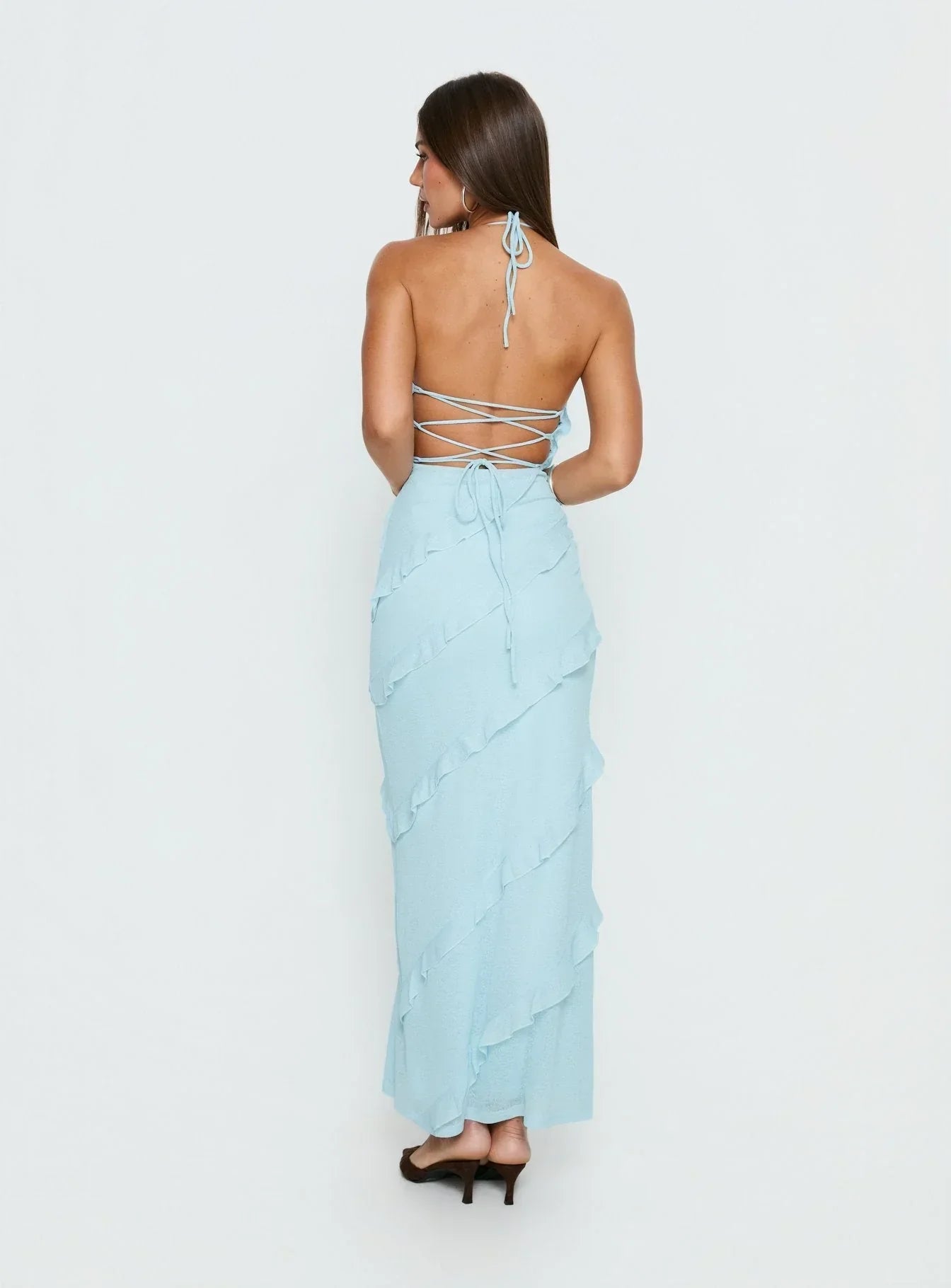 Adesta Frill Halter Maxi Dress Blue