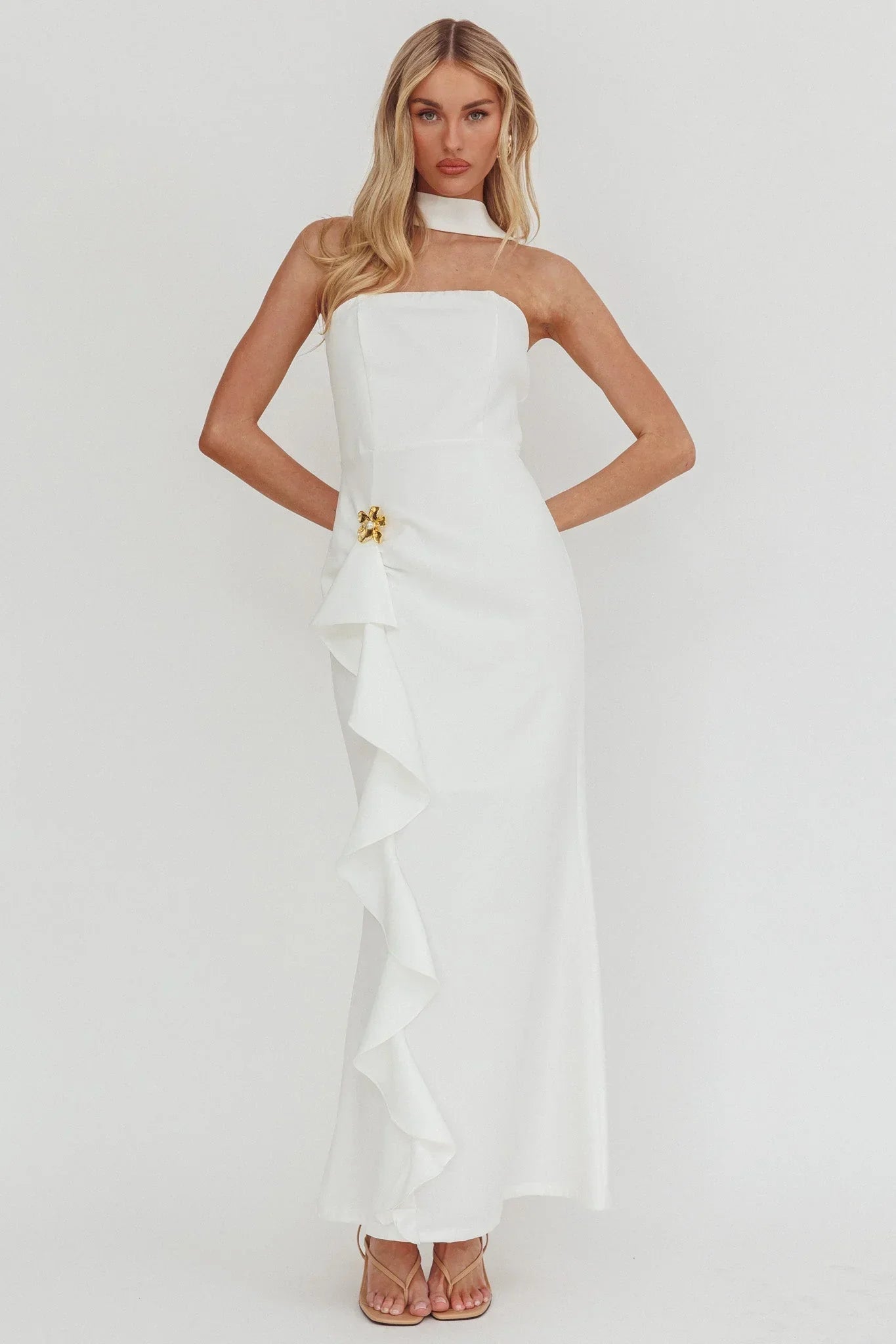 Selora Ruffle Maxi Dress White