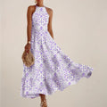 Women’S Printed Halter Neck Maxi Dress – A-Line Flowy Summer Dress
