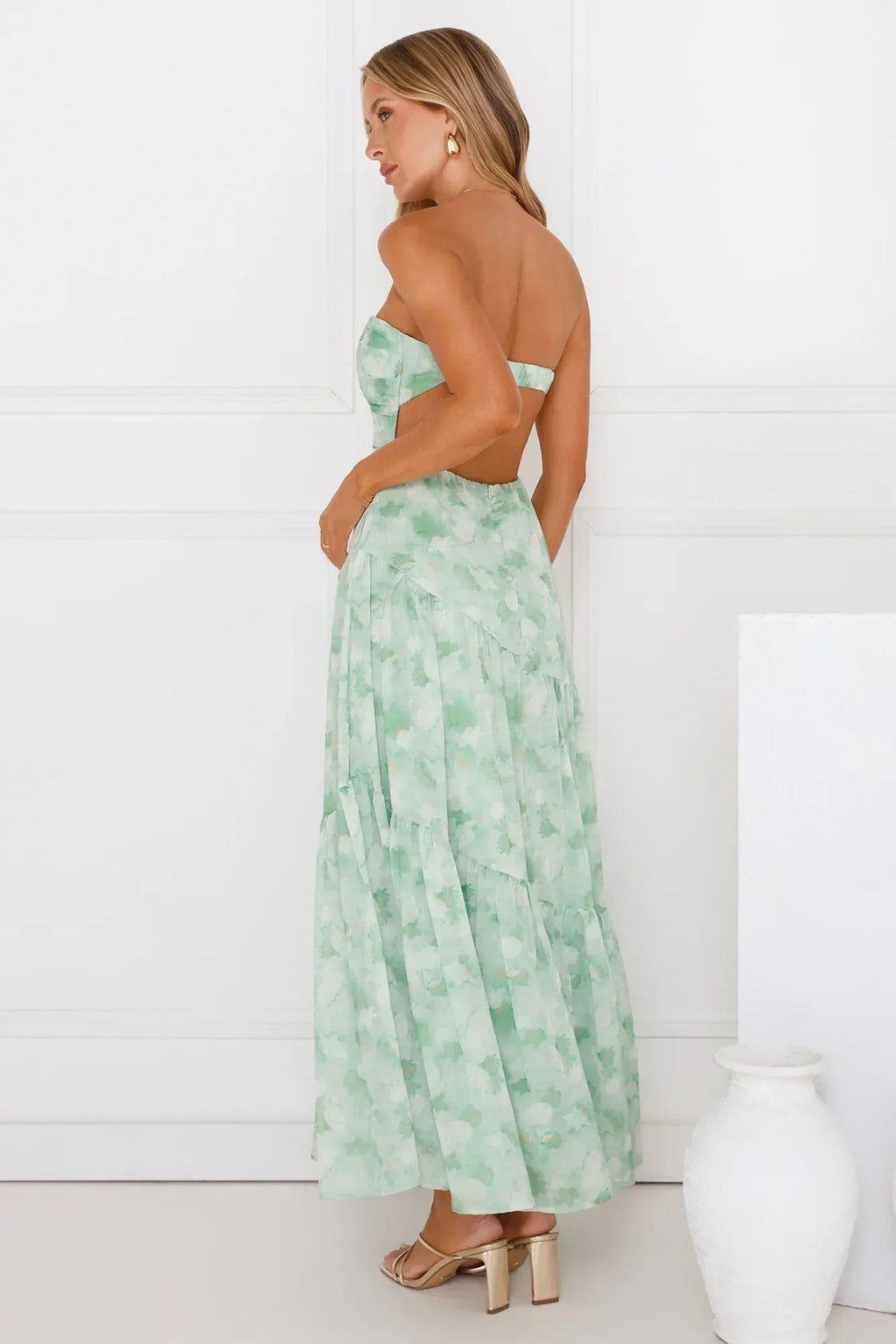 Meadow Whispers Strapless Maxi Dress Green