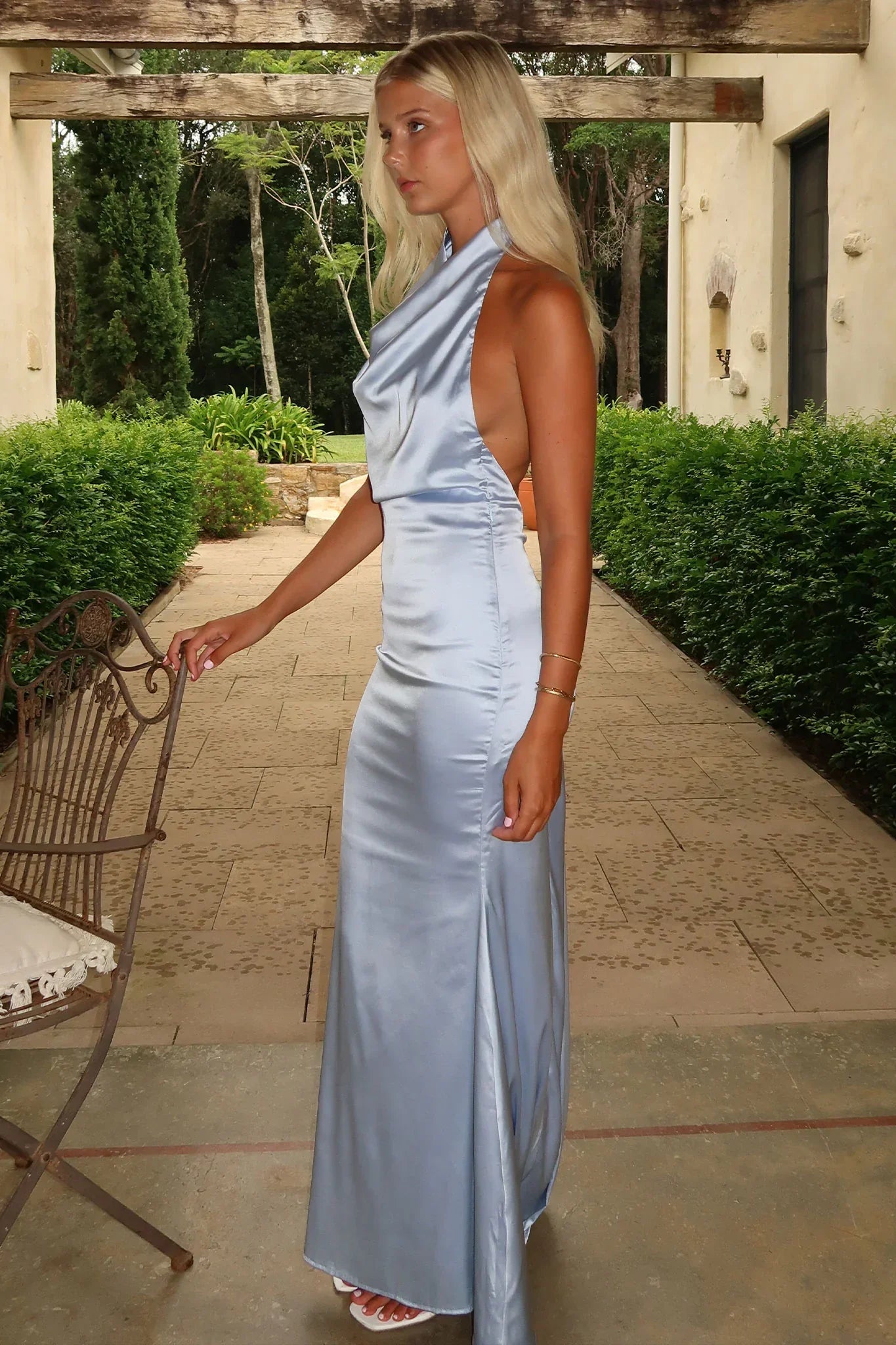 Corwin Open Back Satin Maxi Dress - Blue