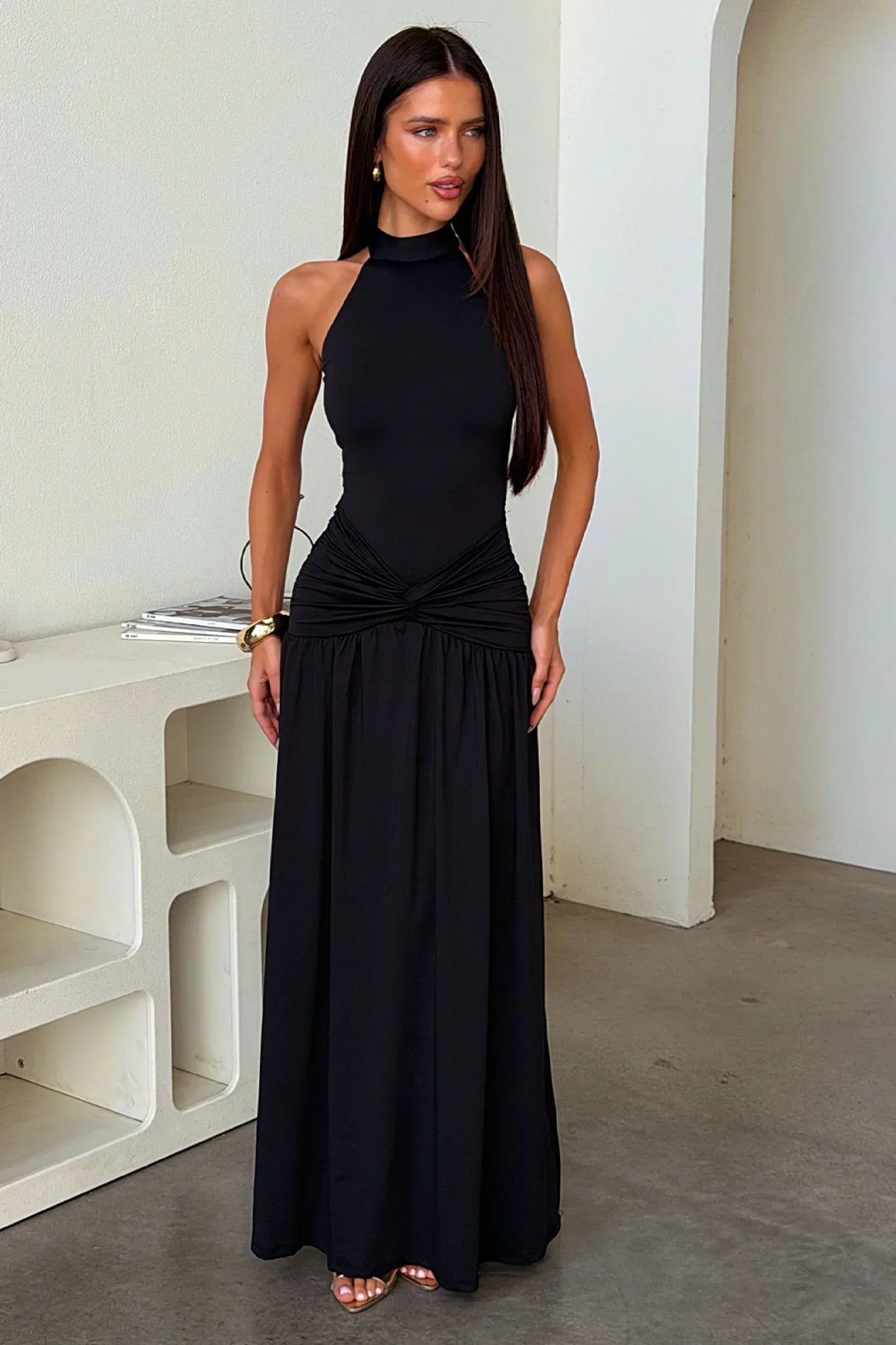 Tallulah High Neck Maxi Dress - Black