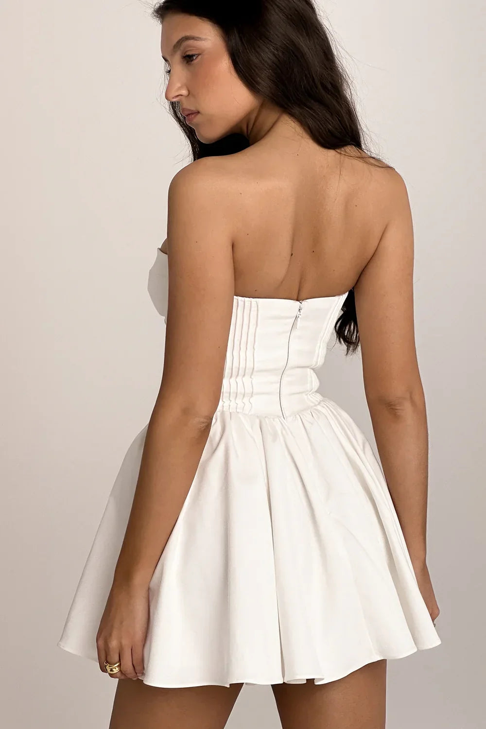Katherine-White Strapless Corset Mini Dress