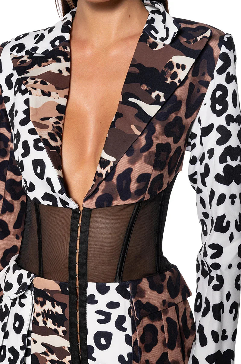 Beibs In The Trap Corset Blazer In Patchwork Cheetah