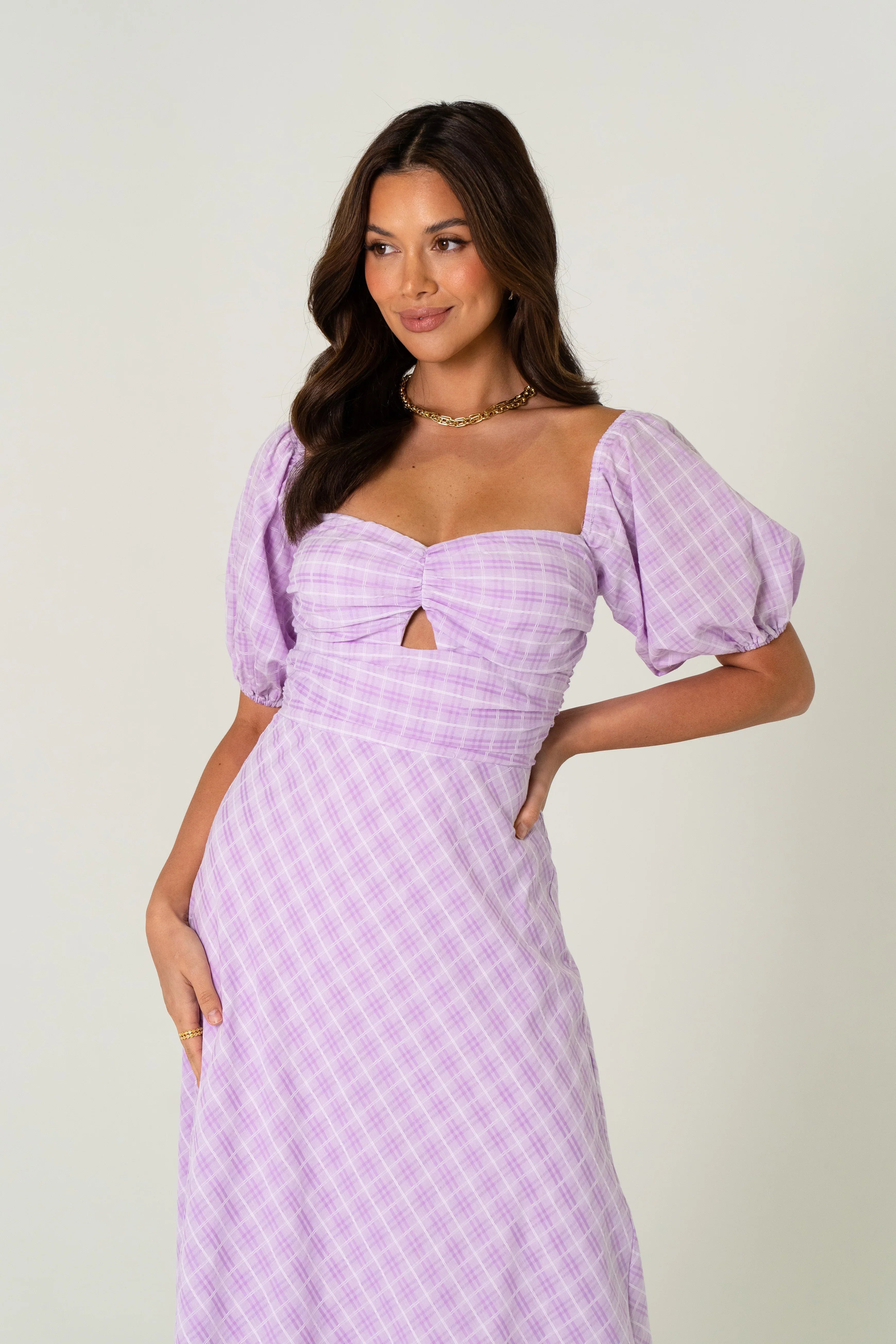 Cassandra Soft Lilac Gingham Maxi Dress