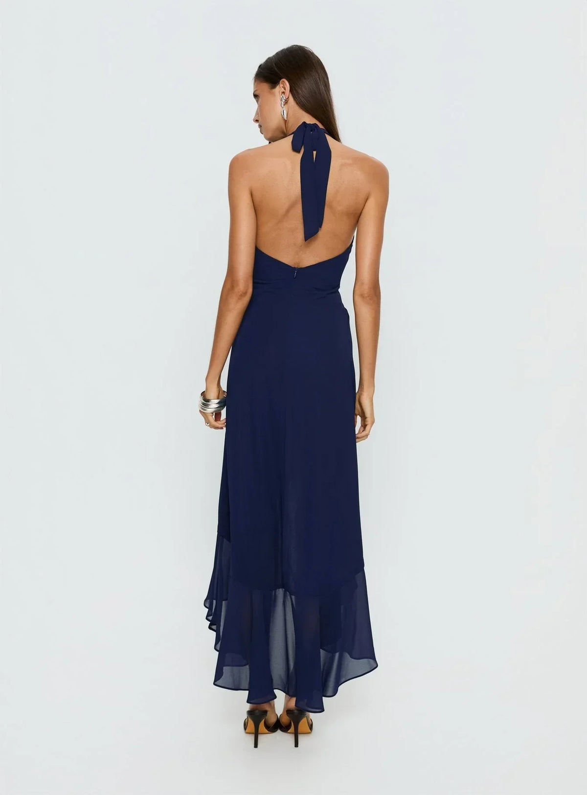 Agata Halter Frill Maxi Dress Navy
