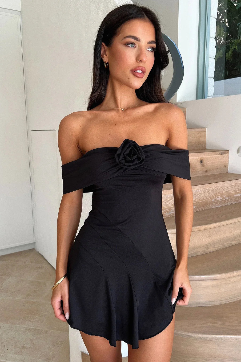 Kirsten Off Shoulder Mini Dress - Black