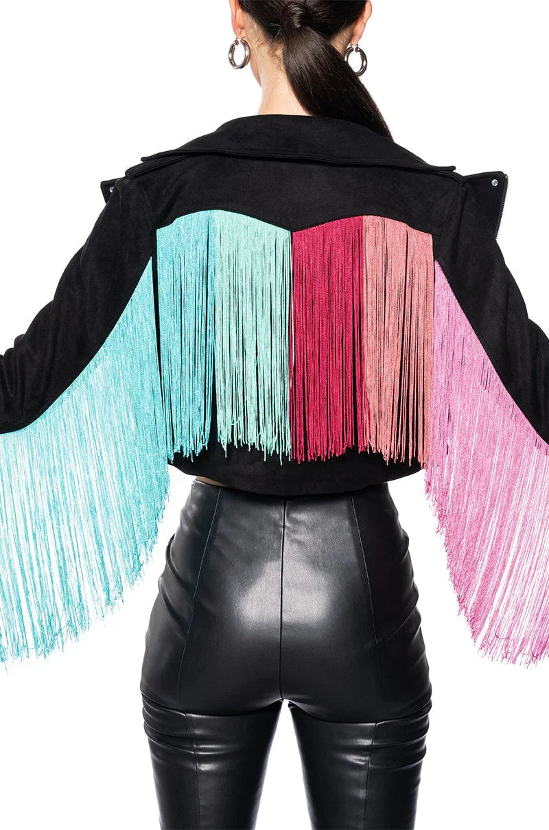 Fringe Back Light Weight Moto Jacket