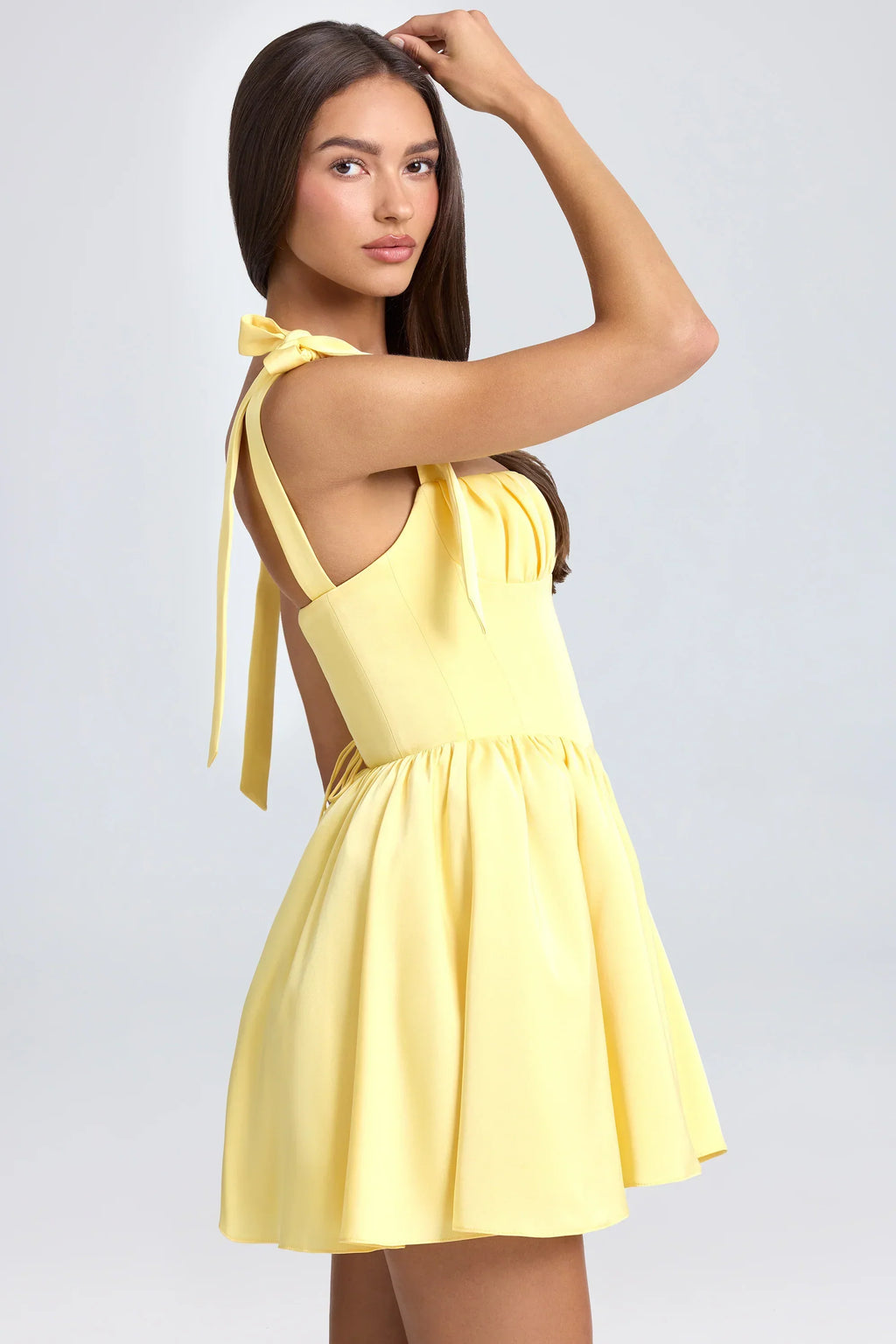 Draped Corset Mini Dress In Lemon Sherbet