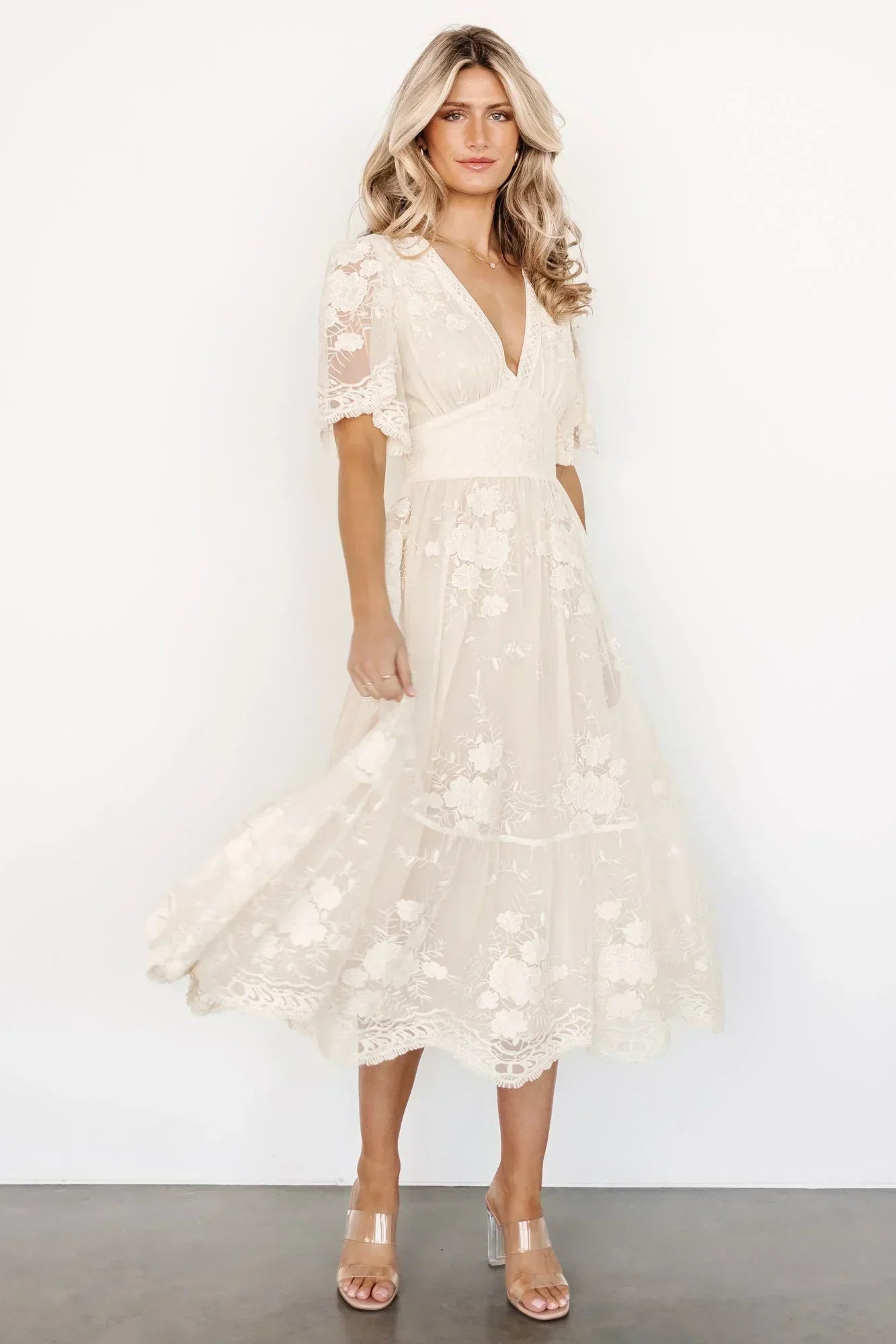 Clarisa Lace Midi Dress | Vintage Cream