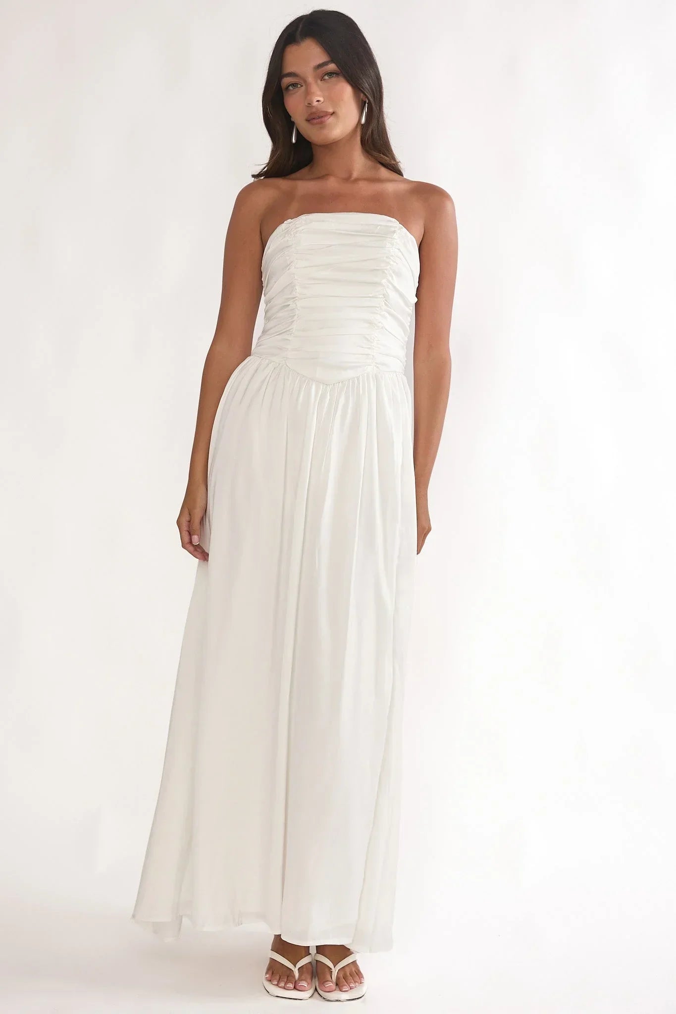 Adalynne Strapless Bow Back Maxi Dress White