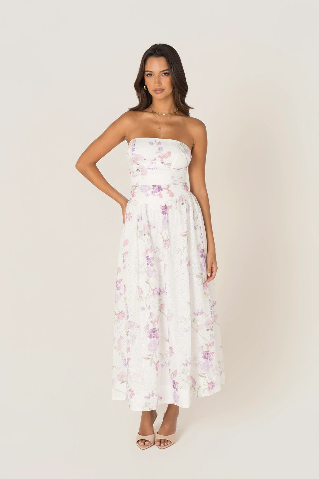 Freda White Floral Strapless Maxi Dress