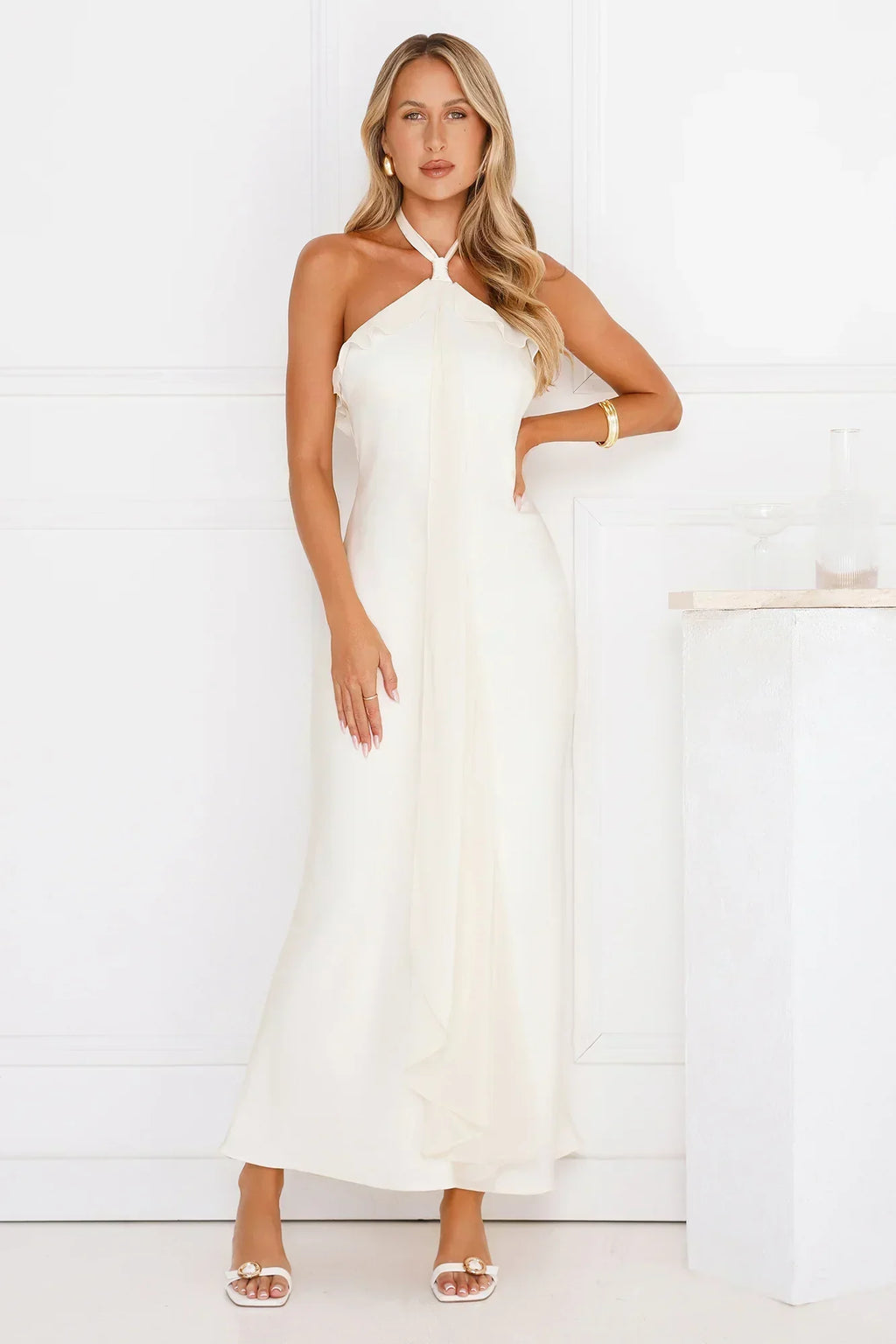 Luxora Lady Halter Satin Maxi Dress