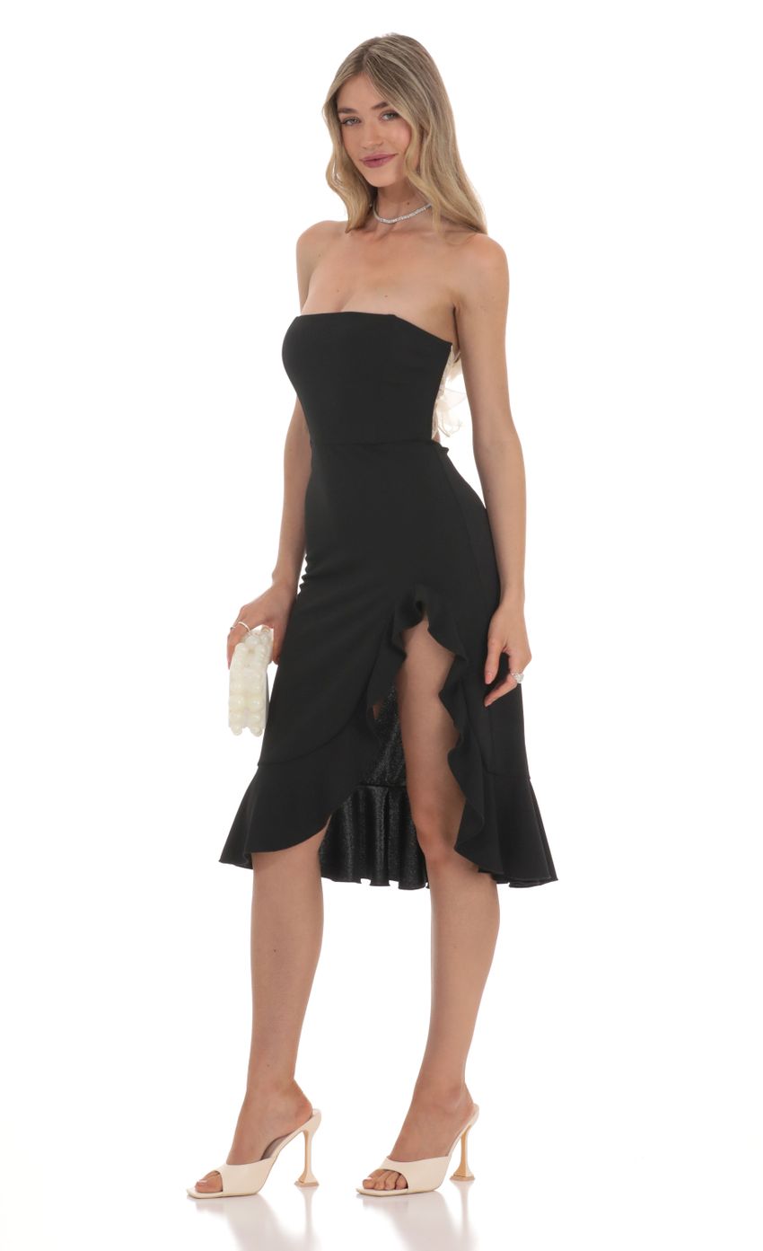 Strapless Back Bow Midi Dress in Black