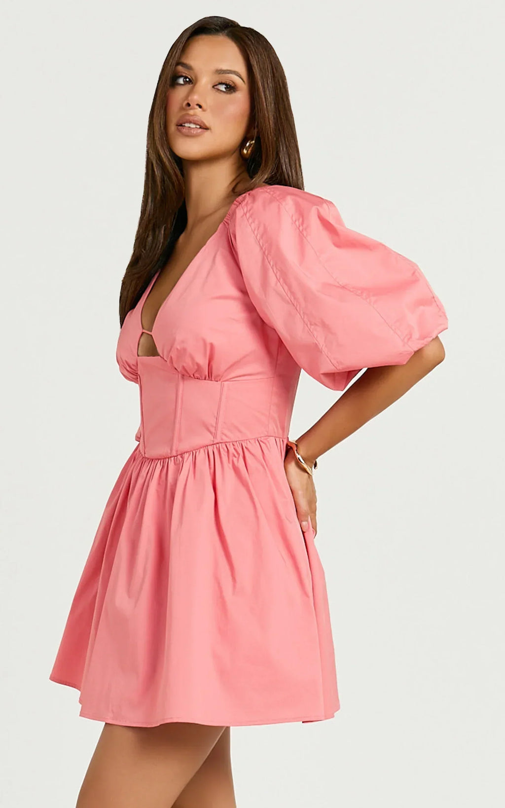 Amalie The Label - Ray Long Sleeve Corset Panel Mini Dress - In Berry
