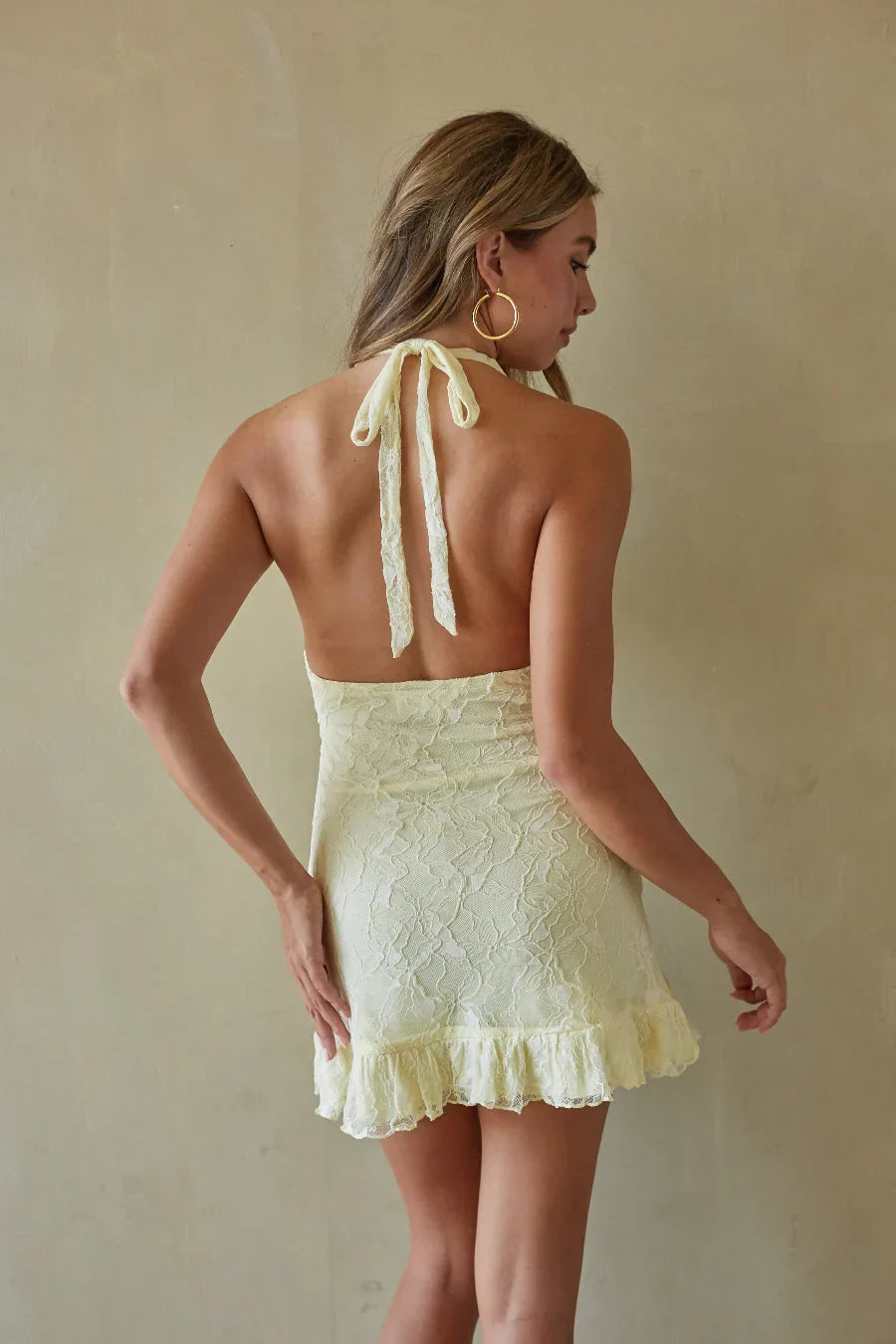 Fleur Lace Halter Ruffled Mini Dress