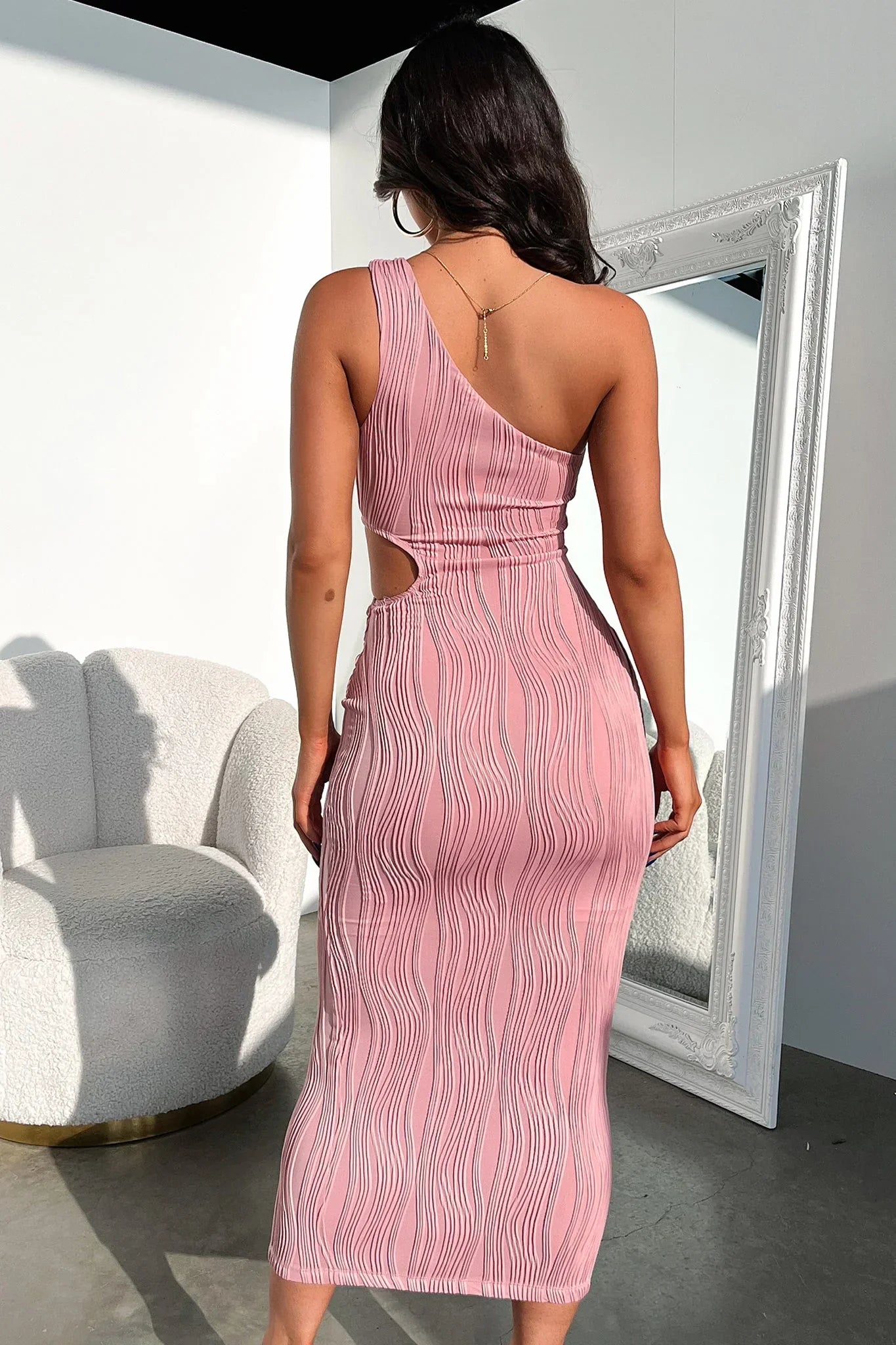Trami One Shoulder Midi Dress - Pink