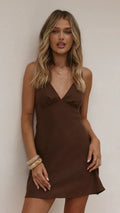Halina Linen Mini Dress - Chocolate