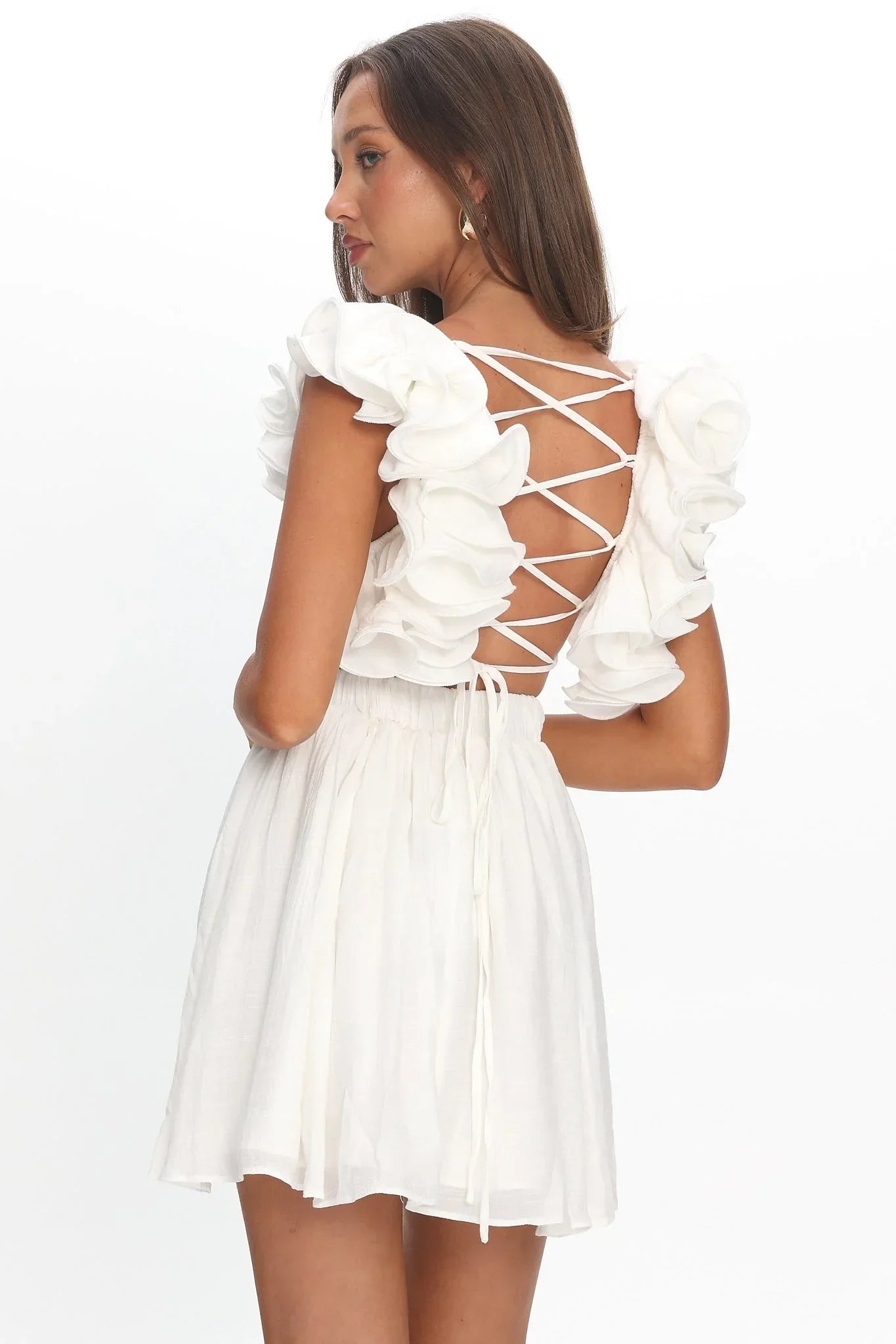 Adagio Lace-Up Back Mini Dress Off White