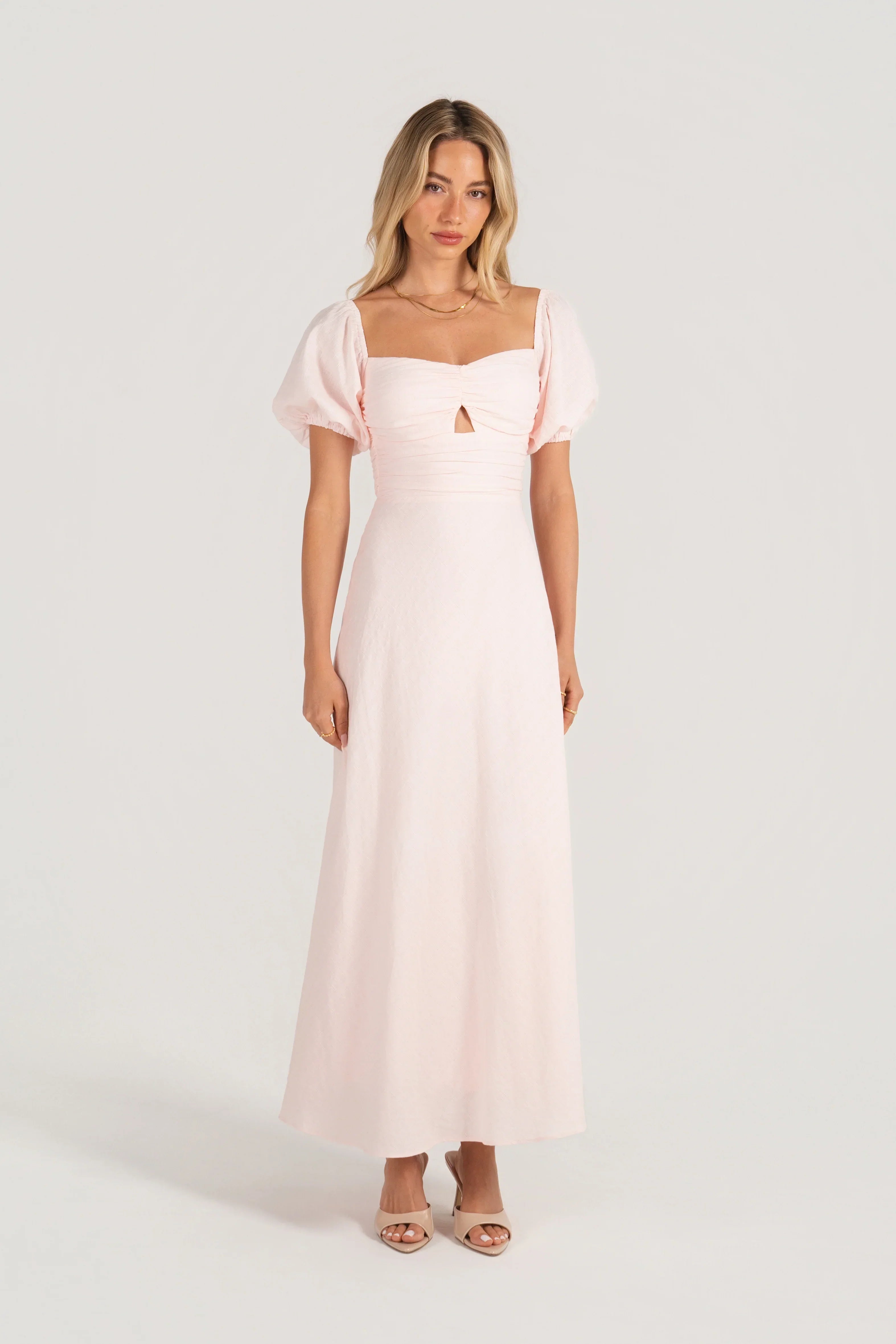 Felicia Soft Pink Puff Sleeve Maxi Dress