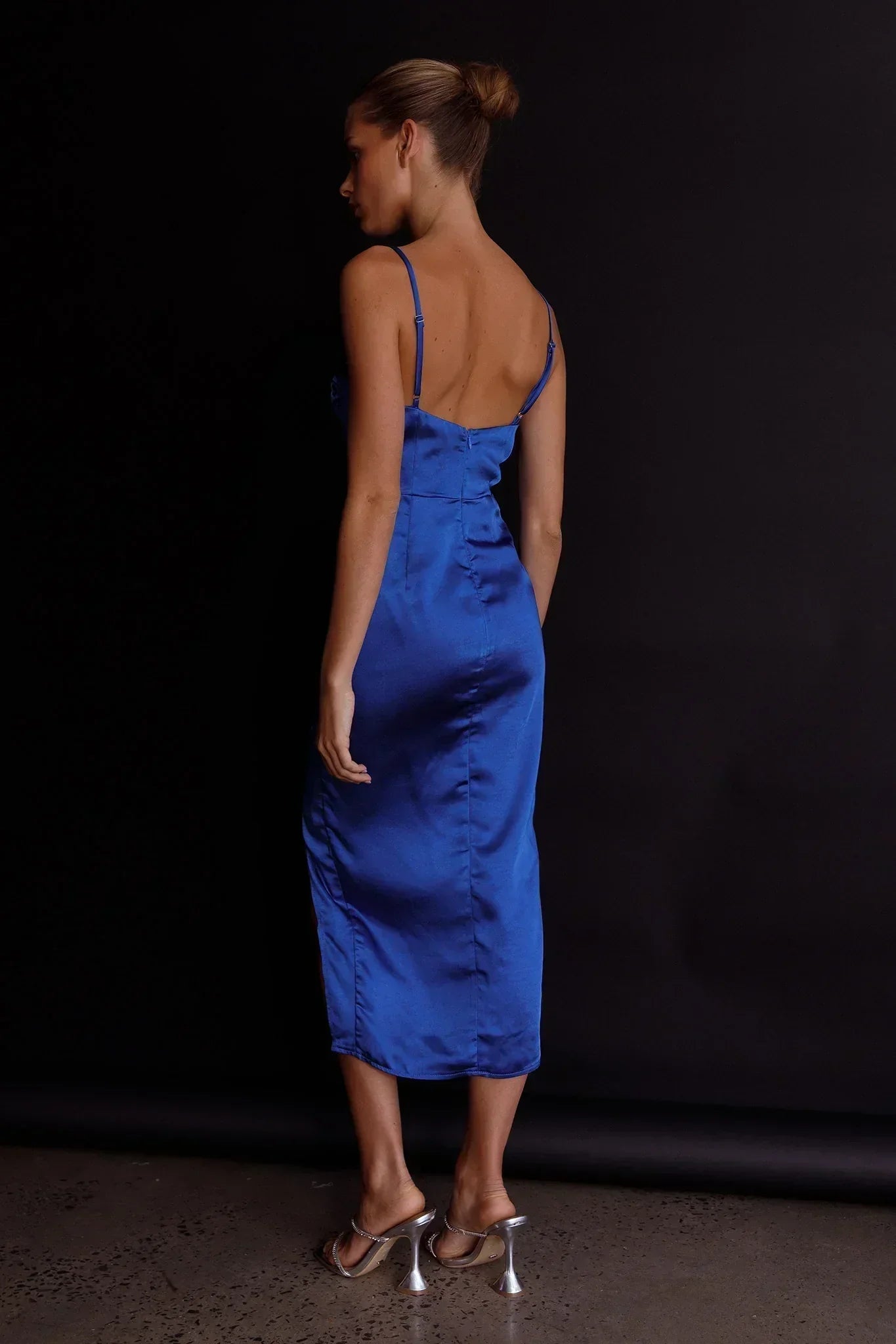 Fantasy Structured Bodice Ruched Midi Dress Cobalt Blue
