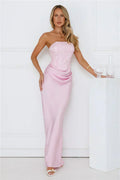 Dressed To Dazzle Strapless Satin Maxi Dress Pink
