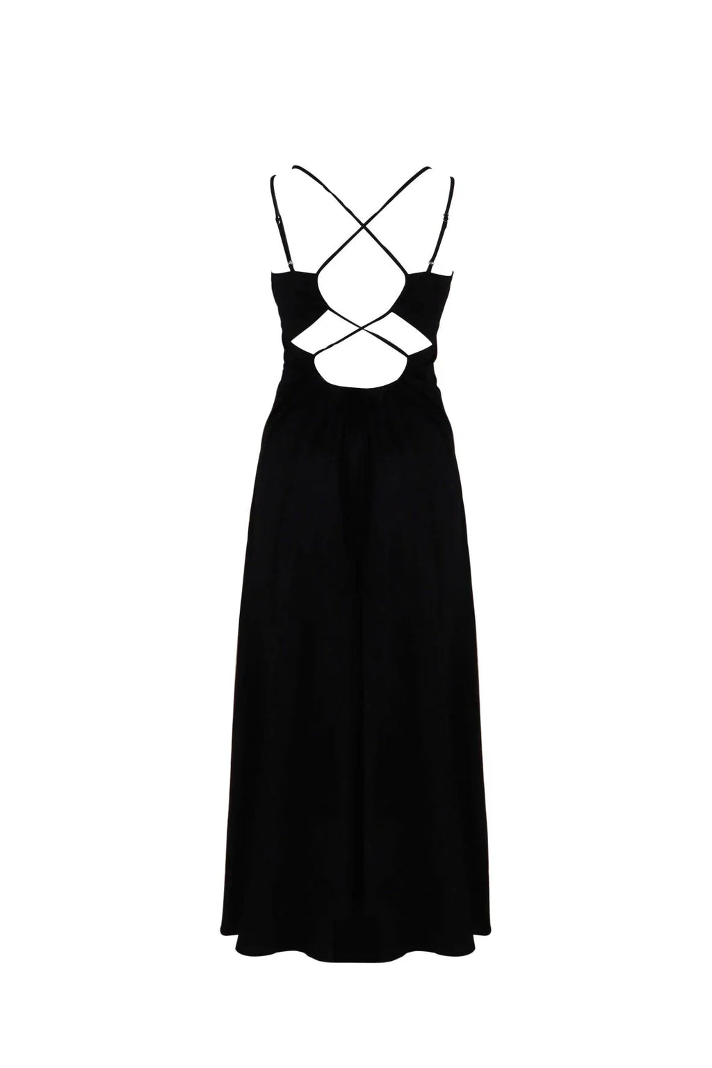 Lila Black Midi Dress With Cross-Back Ties