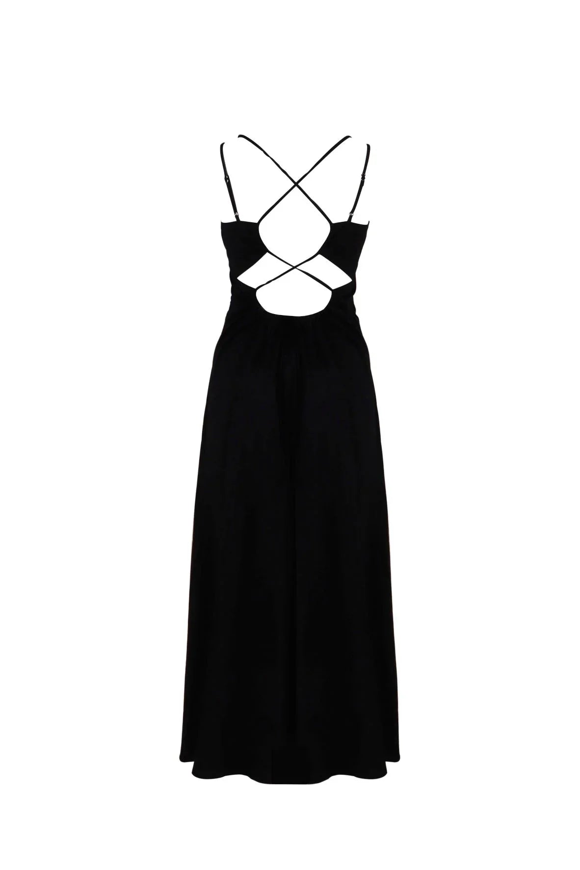 Lila Black Midi Dress With Cross-Back Ties