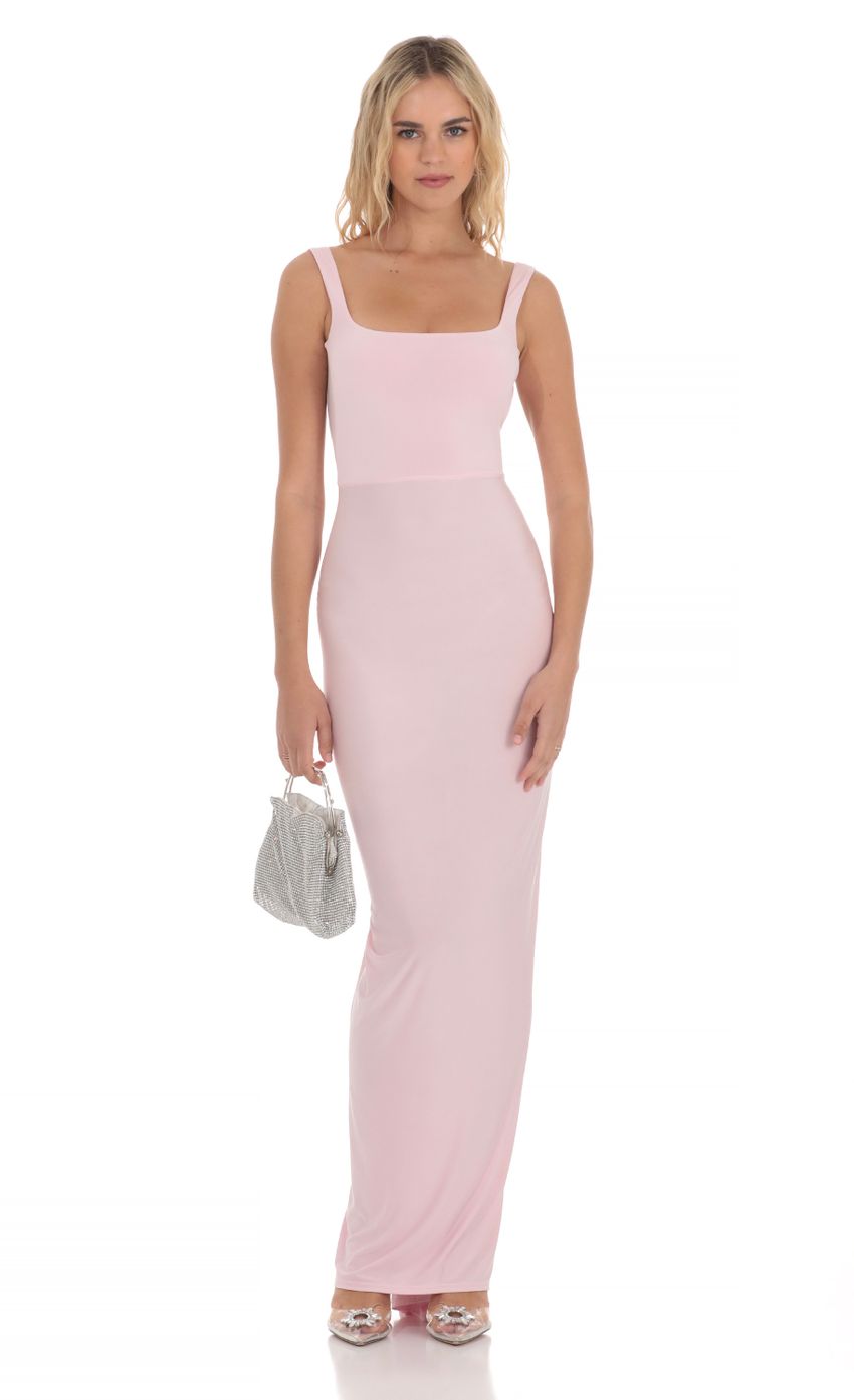 Square Neck Open Back Maxi Dress in Pink