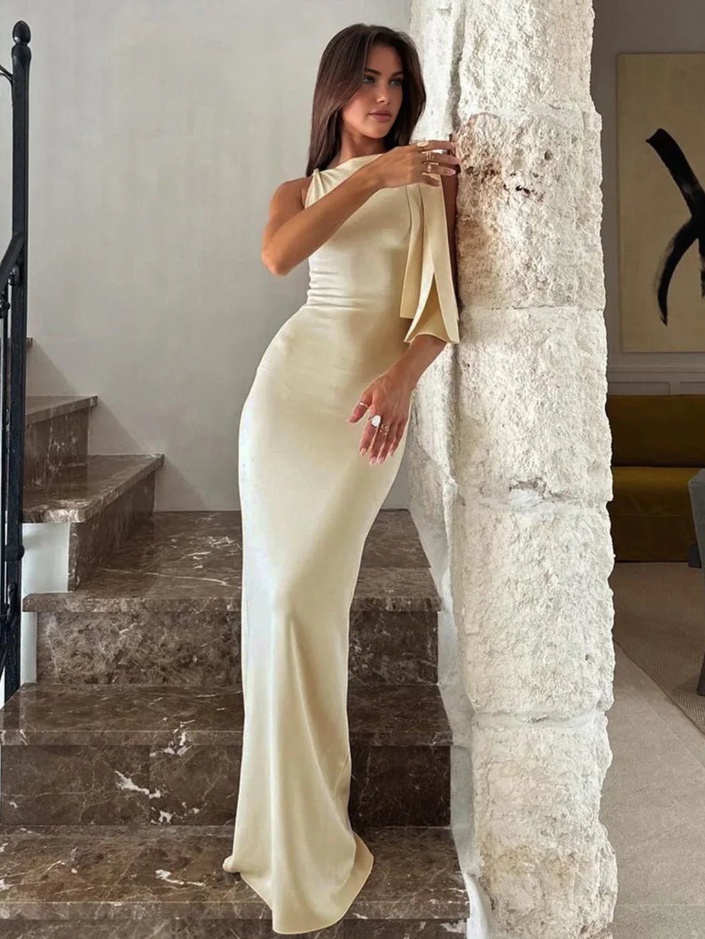 Off-White Maxi Dress With Knot