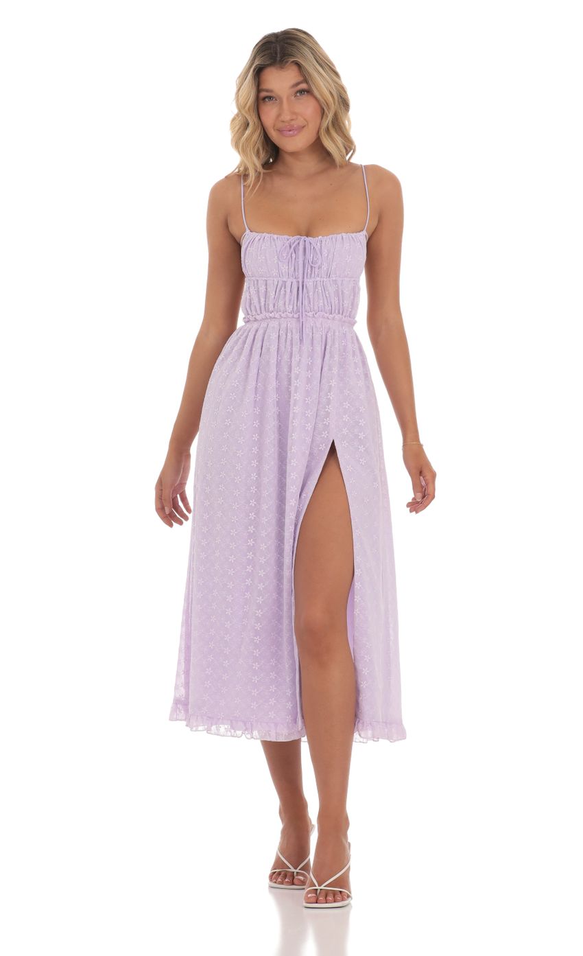Floral Embroidered Open Back Midi Dress in Lavender