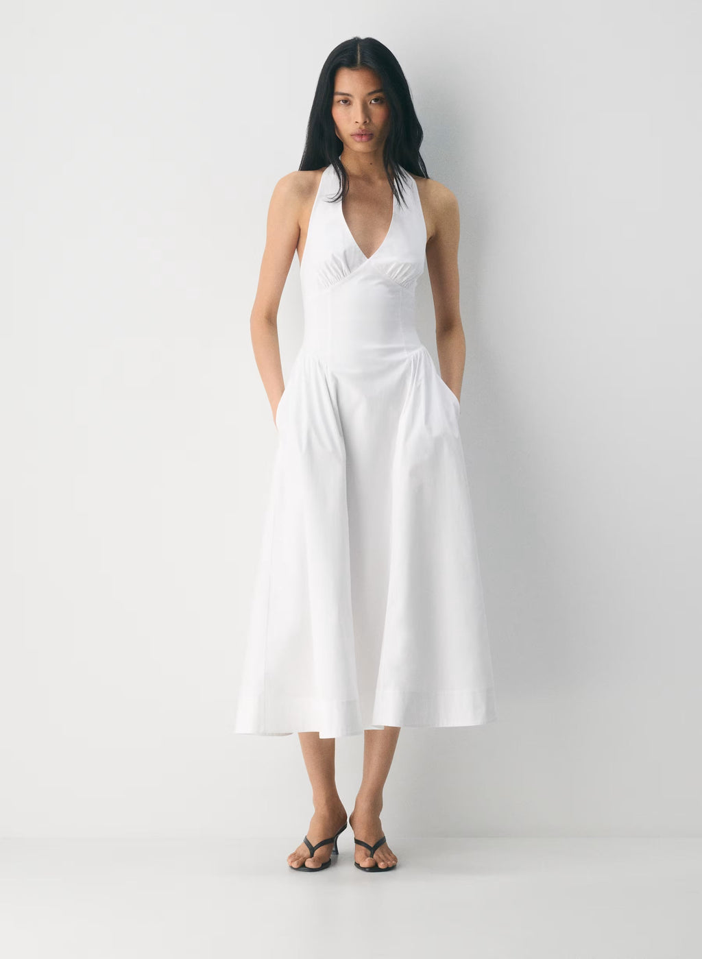 Cotton Poplin Halterneck Maxi Dress-Bright White