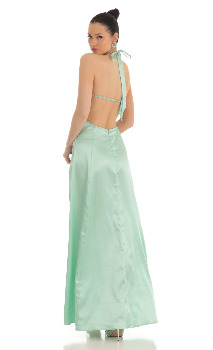 Rhinestone Halter Maxi Dress in Green