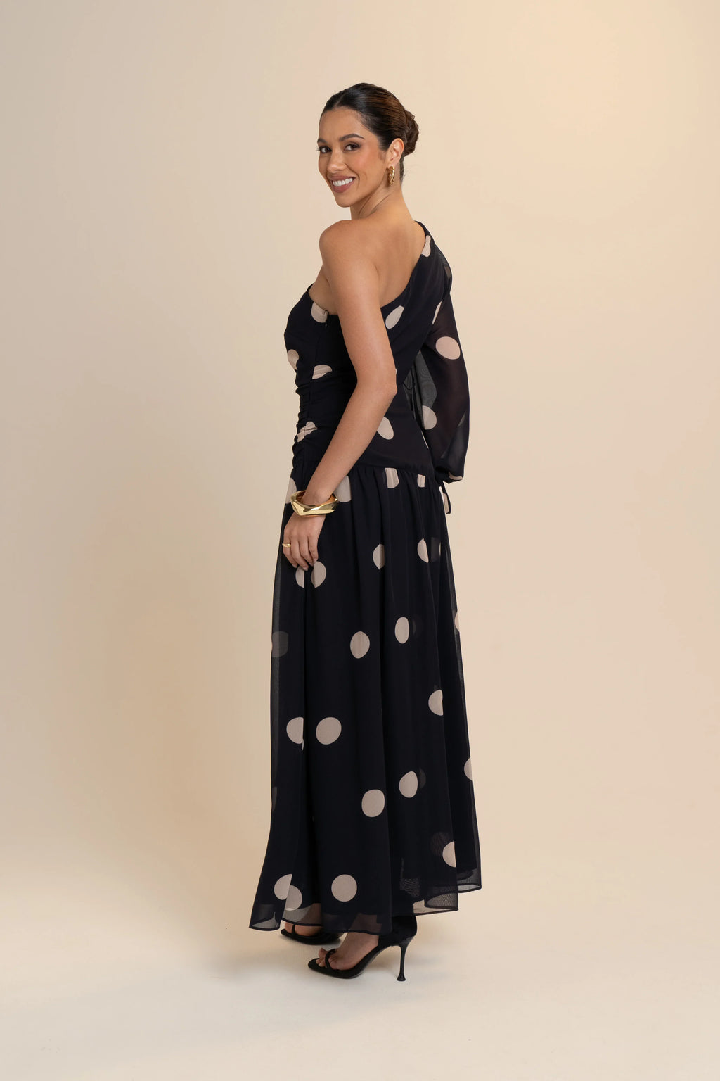 Jacqueline One Shoulder Polka Dot Maxi Dress