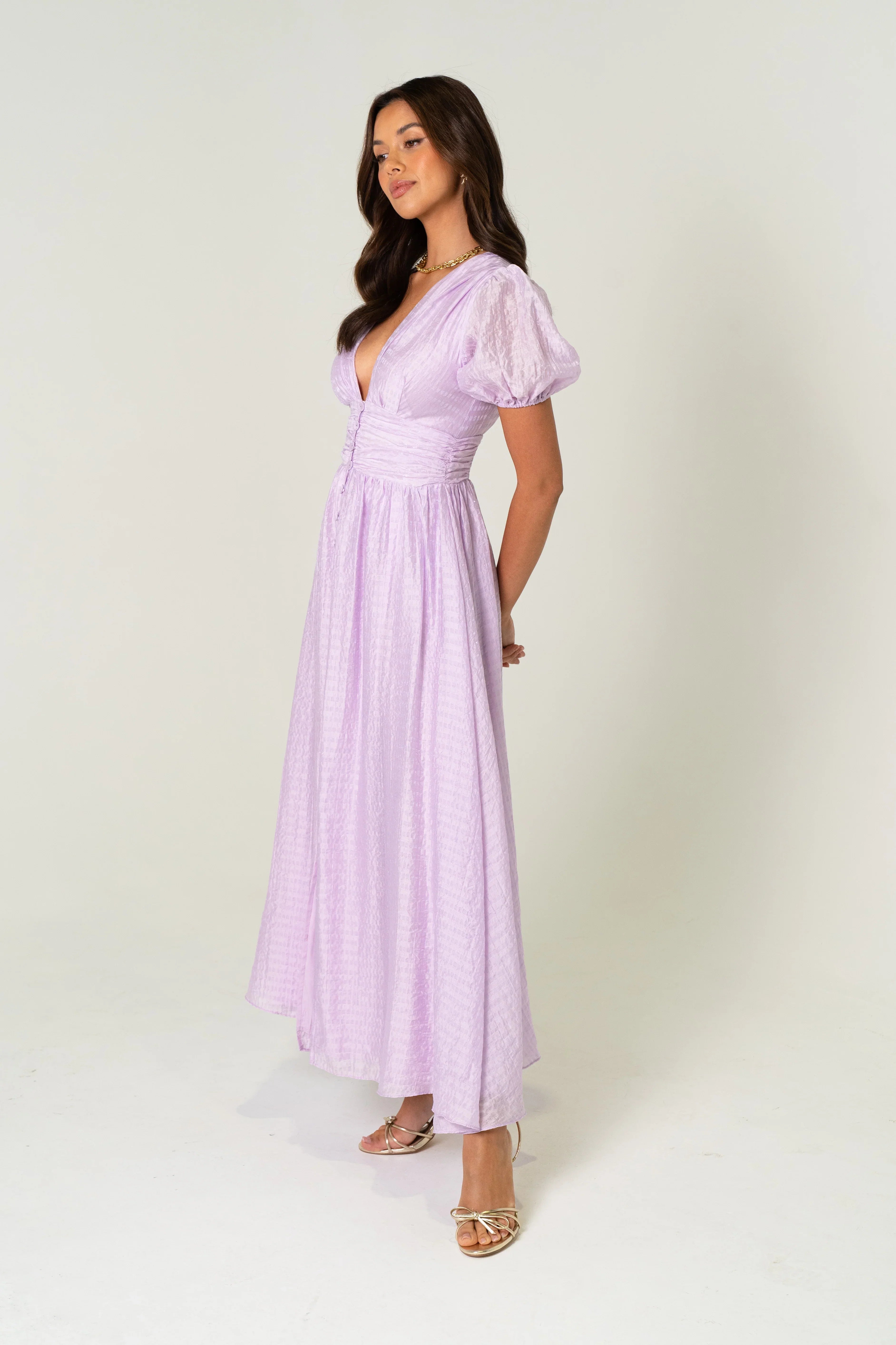 Alissa Puff Sleeve Button Down Midi Dress