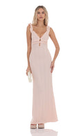 Knit Ruffle Maxi Dress in Pink