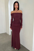 Rowan Long Sleeve Mesh Maxi Dress -  Brown