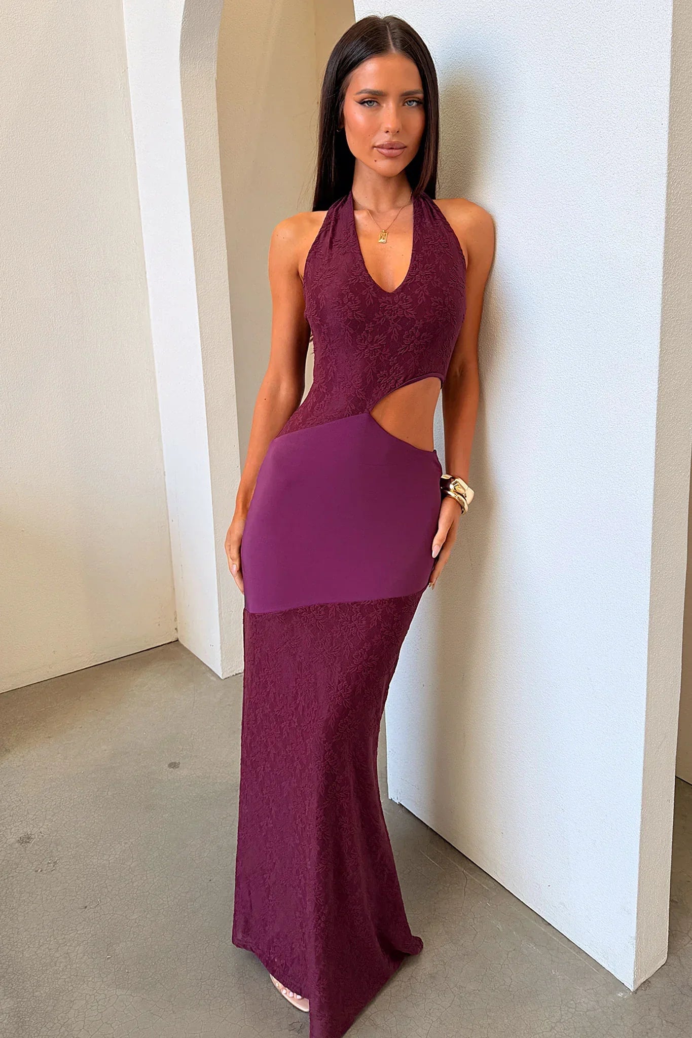 Walker Halterneck Maxi Dress - Plum