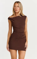 Vilma Mini Dress - One Shoulder Bodycon Dress In Chocolate