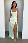 Violetta Scoop Neck Satin Maxi Dress - Sage