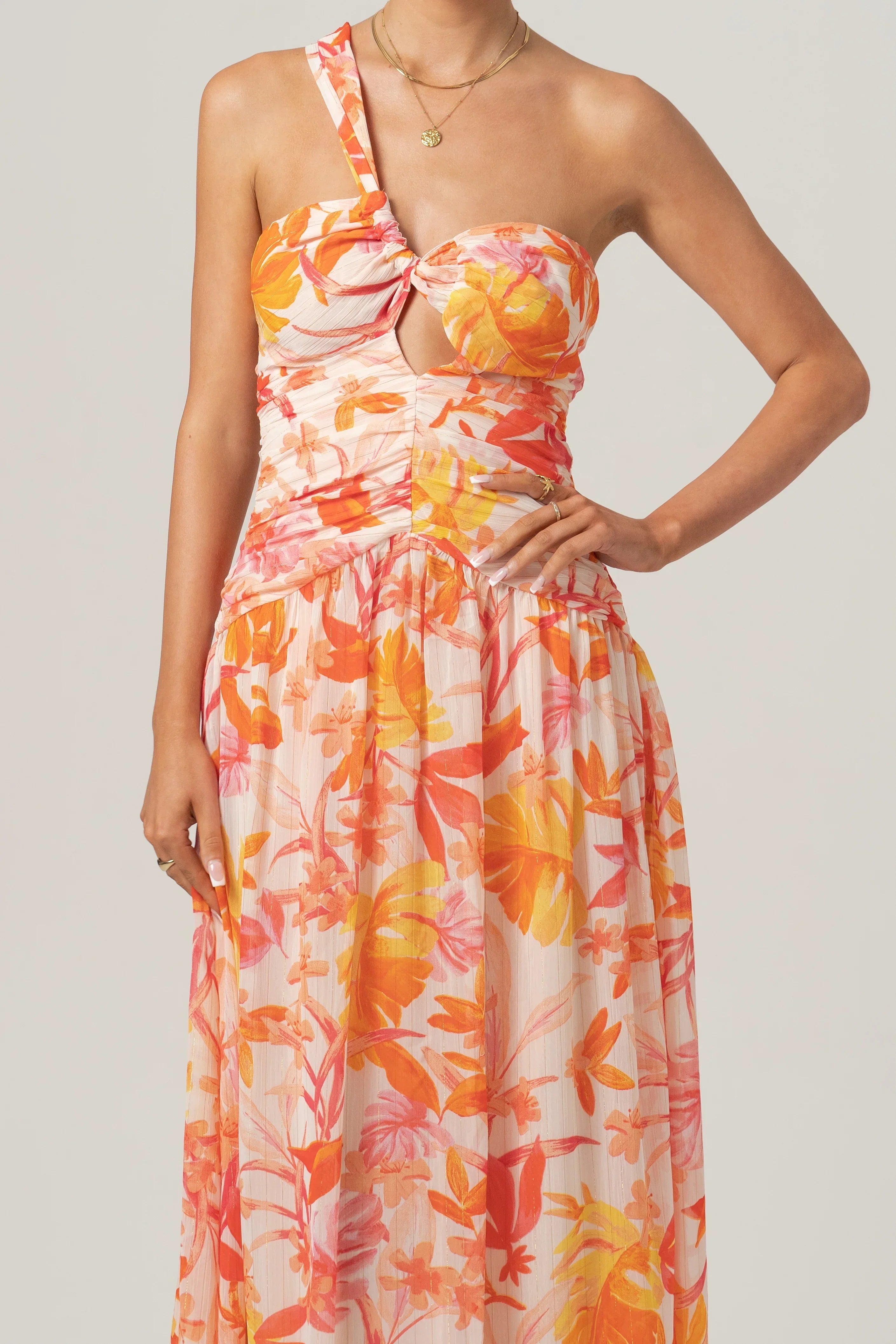 Samara One-Shoulder Midi Dress - Tropical Print