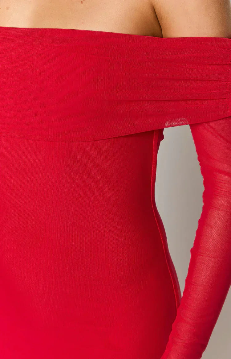 Coraline Red Long Sleeve Maxi Dress